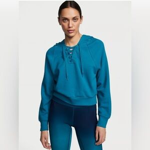 Victoria’s Secret Cotton Fleece Lace-Up Hoodie Crop Size Large NWT